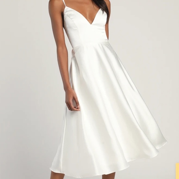 Lulus Dresses & Skirts - NWT Lulu’s Caught A Look Ivory Satin Tie Back Midi Dress